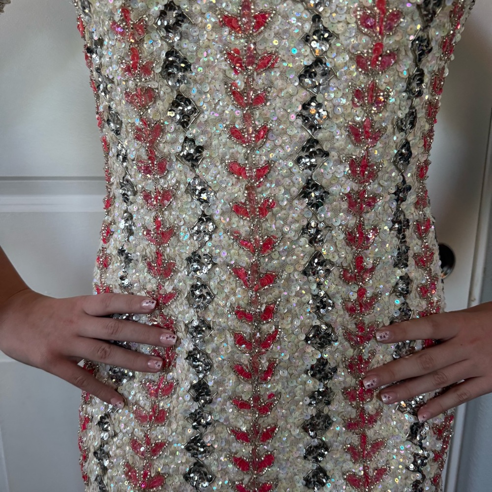 VINTAGE 50s 60s | Edith Morré | Palm Desert amazing ivory pink sequin dress M L - Picture 4 of 14